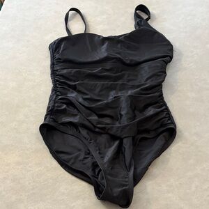 Ellen Tracy Ruched Black Swimsuit Bathing Suit with Detachable Strap